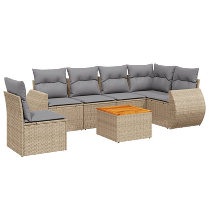 Set Divani da Giardino 7 pz con Cuscini Beige in Polyrattan