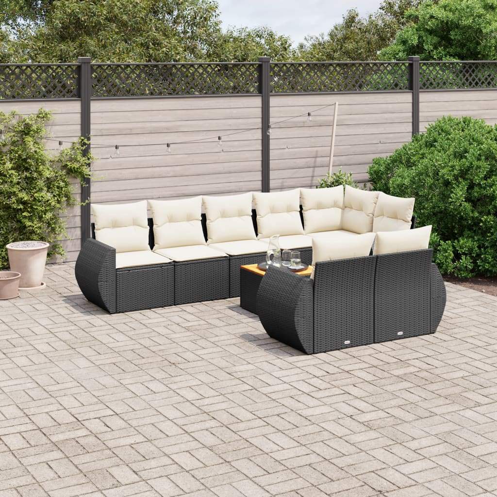 Set Divani da Giardino 9 pz con Cuscini Nero in Polyrattan - homemem39