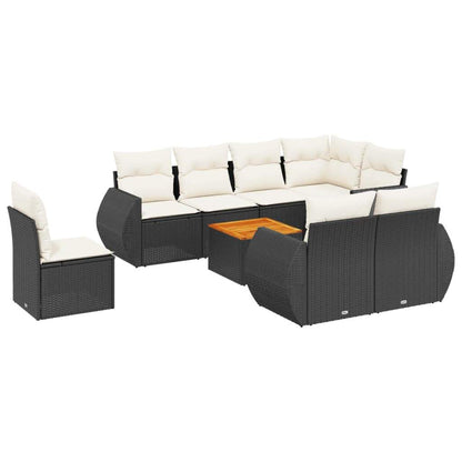 Set Divani da Giardino 9 pz con Cuscini Nero in Polyrattan - homemem39