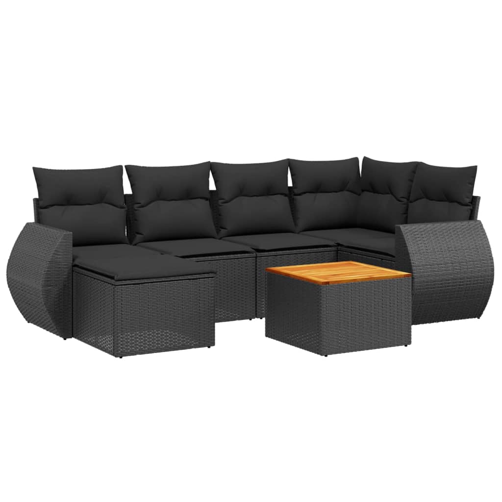 Set Divani da Giardino con Cuscini 7pz Nero Polyrattan