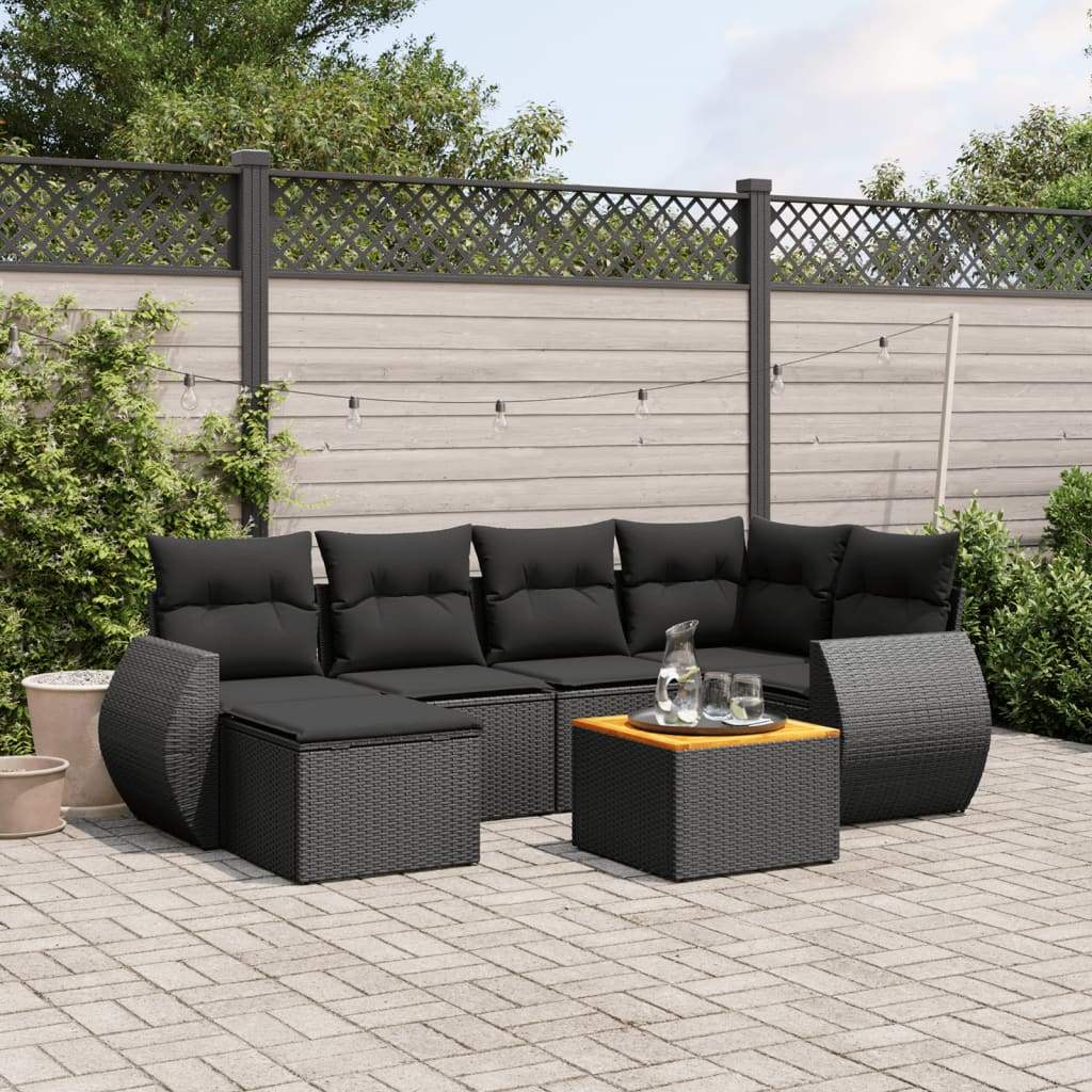 Set Divani da Giardino con Cuscini 7pz Nero Polyrattan - homemem39