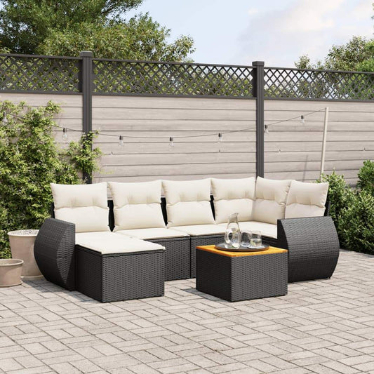 Set Divani da Giardino con Cuscini 7pz Nero Polyrattan - homemem39