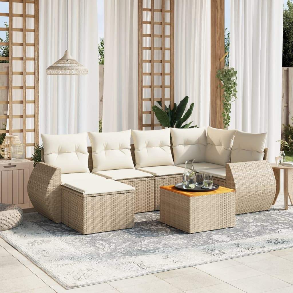 Set Divani da Giardino 7 pz con Cuscini Beige in Polyrattan - homemem39