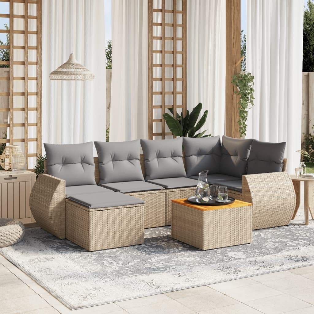 Set Divani da Giardino 7 pz con Cuscini Beige in Polyrattan - homemem39