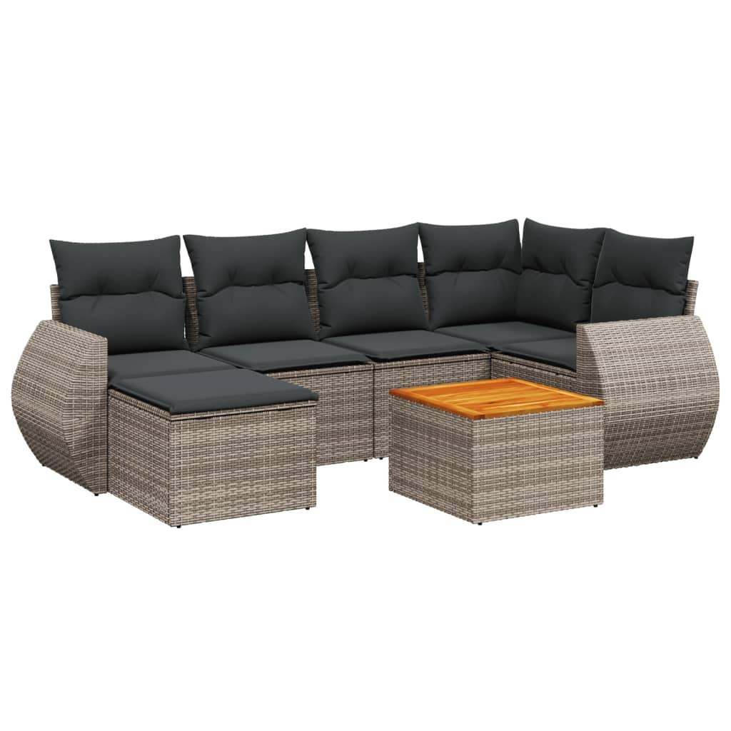 Set Divani da Giardino 7 pz con Cuscini Grigio in Polyrattan - homemem39