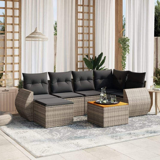 Set Divani da Giardino 7 pz con Cuscini Grigio in Polyrattan - homemem39