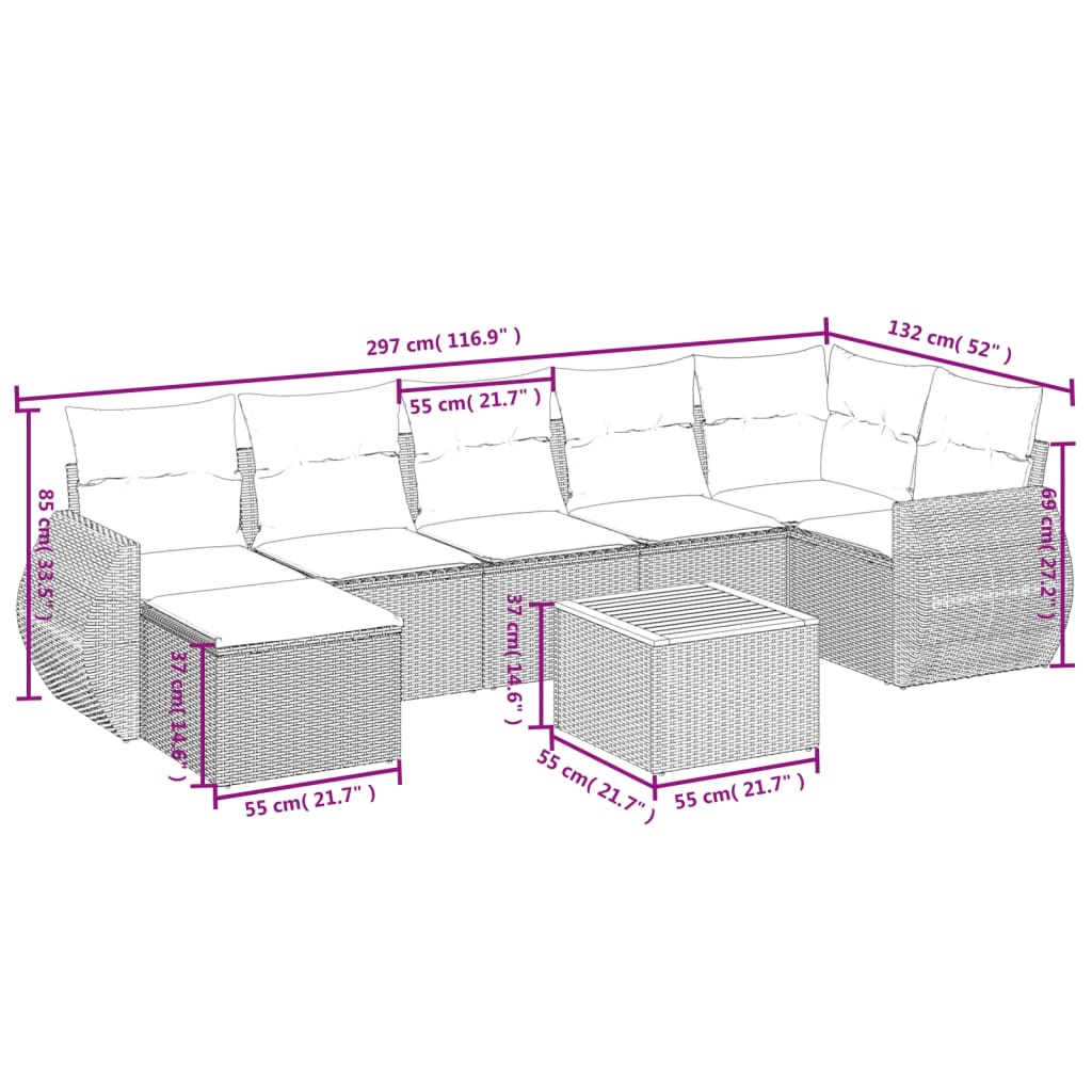 Set Divani da Giardino con Cuscini 8 pz Nero in Polyrattan | homemem39