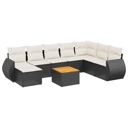 Set Divani da Giardino 9 pz con Cuscini Nero in Polyrattan - homemem39