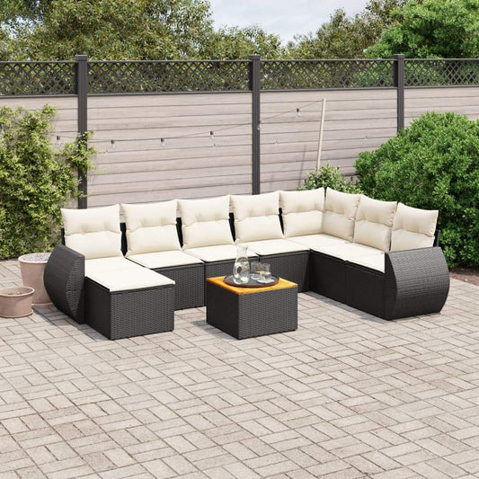 Set Divani da Giardino 9 pz con Cuscini Nero in Polyrattan - homemem39