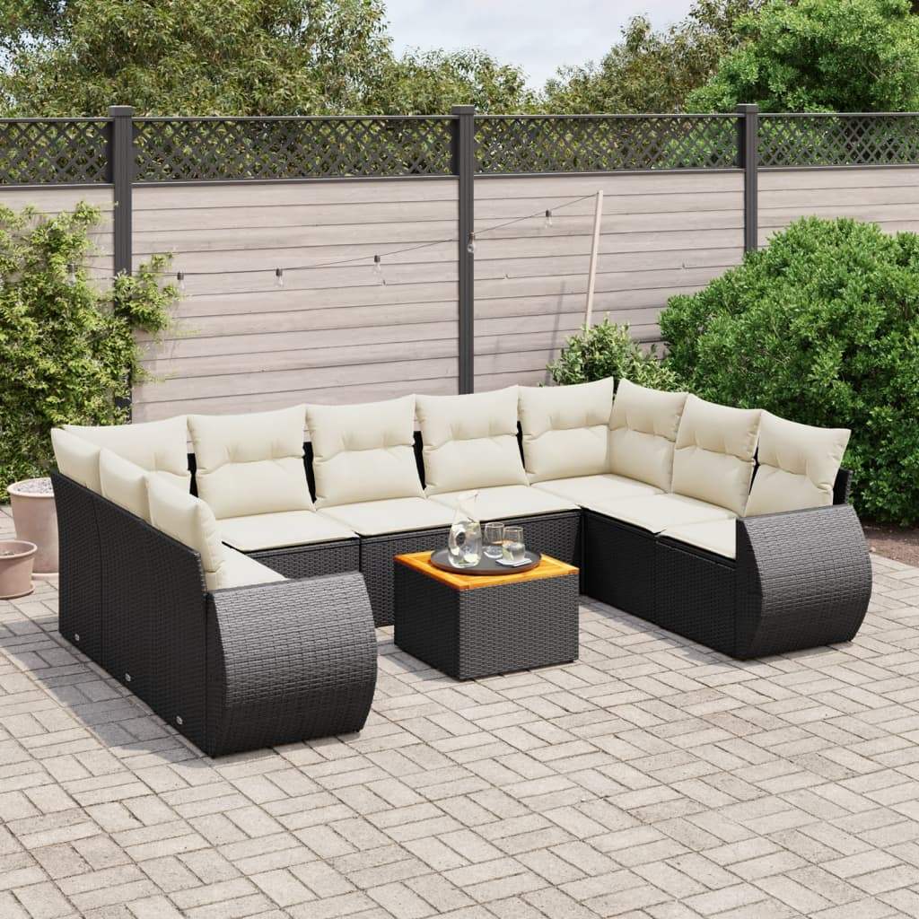 Set Divani da Giardino 10pz con Cuscini in Polyrattan Nero - homemem39