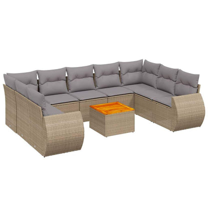 Set Divano da Giardino 10 pz con Cuscini Beige in Polyrattan - homemem39