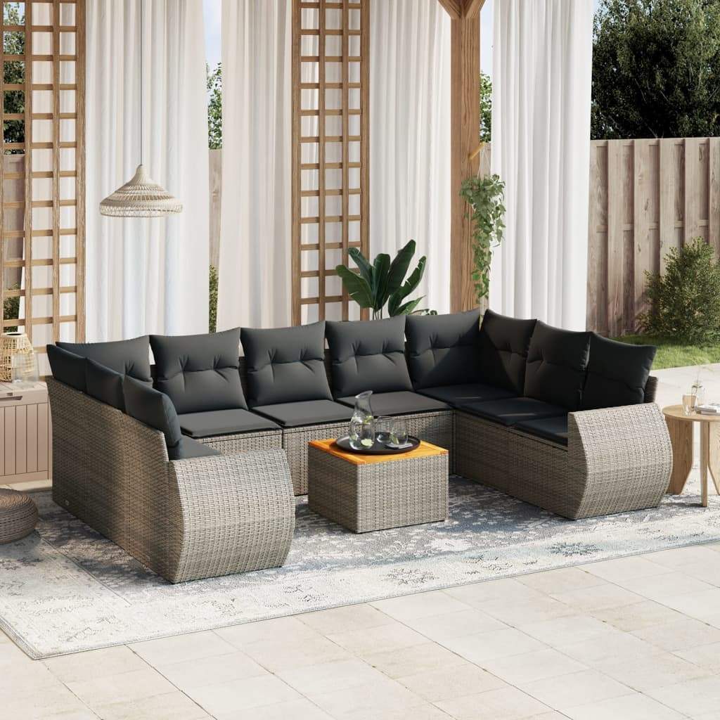 Set Divano da Giardino 10 pz con Cuscini Grigio in Polyrattan - homemem39