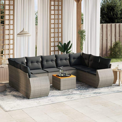 Set Divano da Giardino 10 pz con Cuscini Grigio in Polyrattan - homemem39