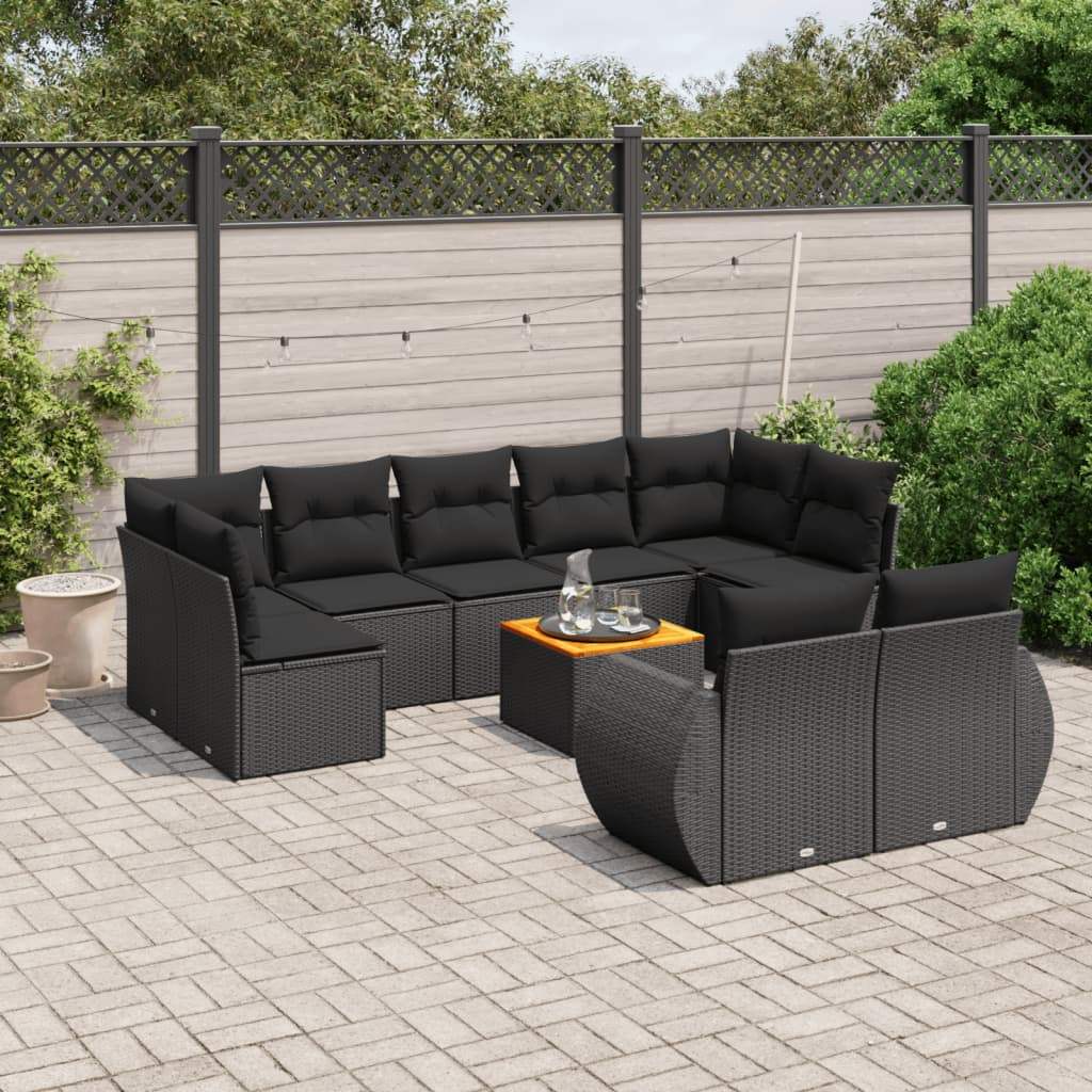 Set Divani da Giardino 10pz con Cuscini in Polyrattan Nero - homemem39