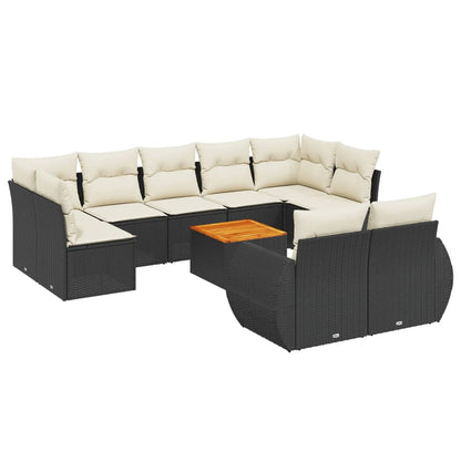 Set Divani da Giardino 10pz con Cuscini in Polyrattan Nero