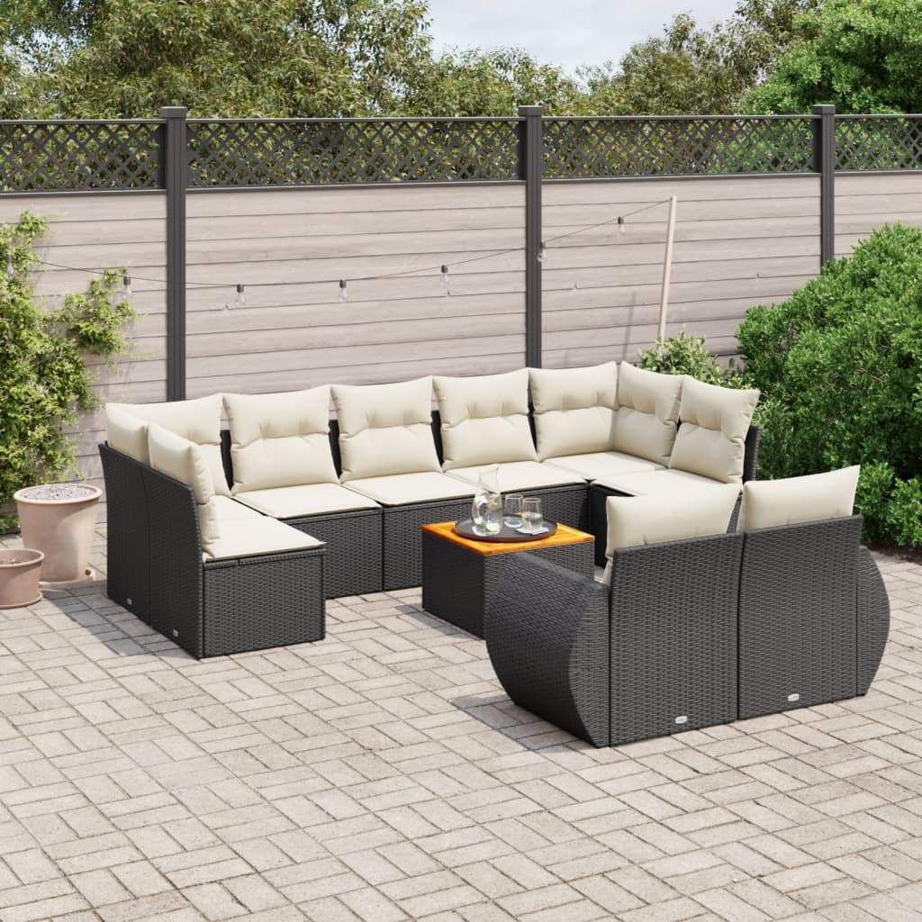 Set Divani da Giardino 10pz con Cuscini in Polyrattan Nero - homemem39