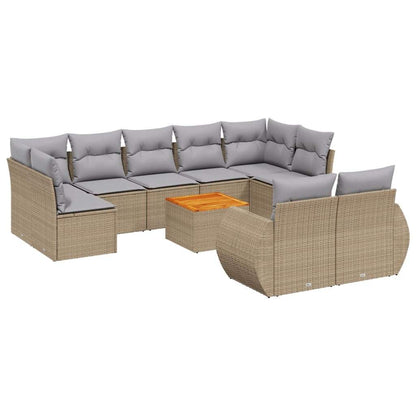 Set Divano da Giardino 10 pz con Cuscini Beige in Polyrattan - homemem39