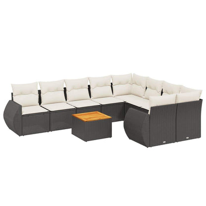 Set Divani da Giardino 10pz con Cuscini in Polyrattan Nero - homemem39