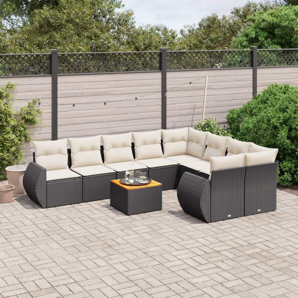 Set Divani da Giardino 10pz con Cuscini in Polyrattan Nero - homemem39