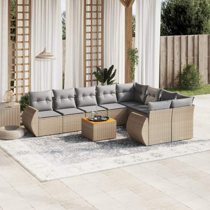 Set Divano da Giardino 10 pz con Cuscini Beige in Polyrattan - homemem39
