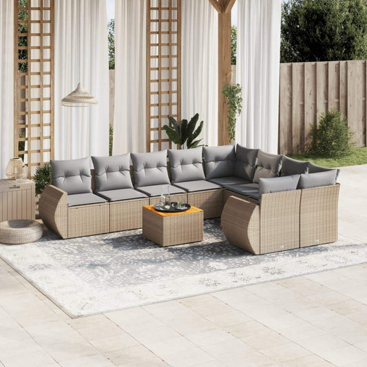Set Divano da Giardino 10 pz con Cuscini Beige in Polyrattan - homemem39
