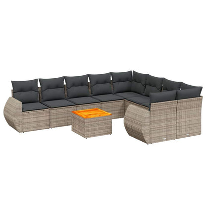 Set Divano da Giardino 10 pz con Cuscini Grigio in Polyrattan - homemem39