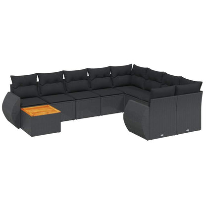 Set Divani da Giardino 10pz con Cuscini in Polyrattan Nero - homemem39