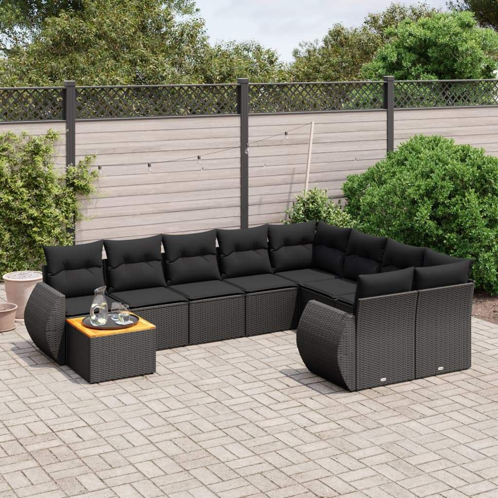 Set Divani da Giardino 10pz con Cuscini in Polyrattan Nero - homemem39