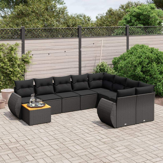 Set Divani da Giardino 10pz con Cuscini in Polyrattan Nero - homemem39