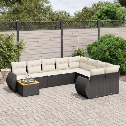 Set Divani da Giardino 10pz con Cuscini in Polyrattan Nero - homemem39