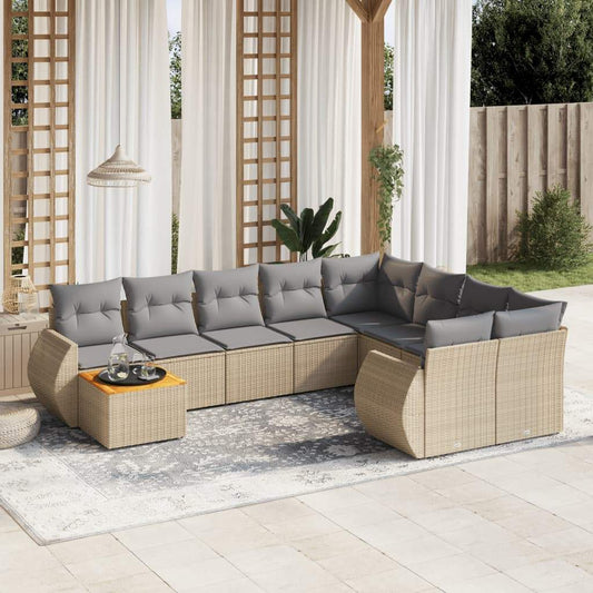 Set Divano da Giardino 10 pz con Cuscini Beige in Polyrattan - homemem39