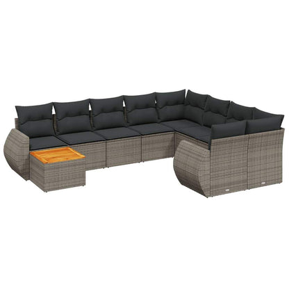 Set Divano da Giardino 10 pz con Cuscini Grigio in Polyrattan - homemem39