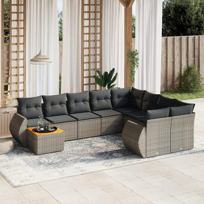 Set Divano da Giardino 10 pz con Cuscini Grigio in Polyrattan - homemem39