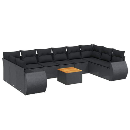 Set Divani da Giardino 11 pz con Cuscini in Polyrattan Nero - homemem39