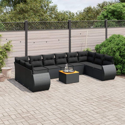 Set Divani da Giardino 11 pz con Cuscini in Polyrattan Nero - homemem39