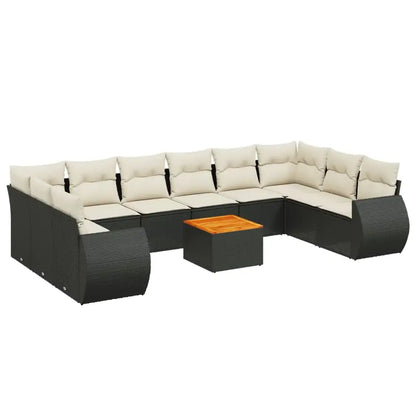 Set Divani da Giardino 11 pz con Cuscini in Polyrattan Nero - homemem39