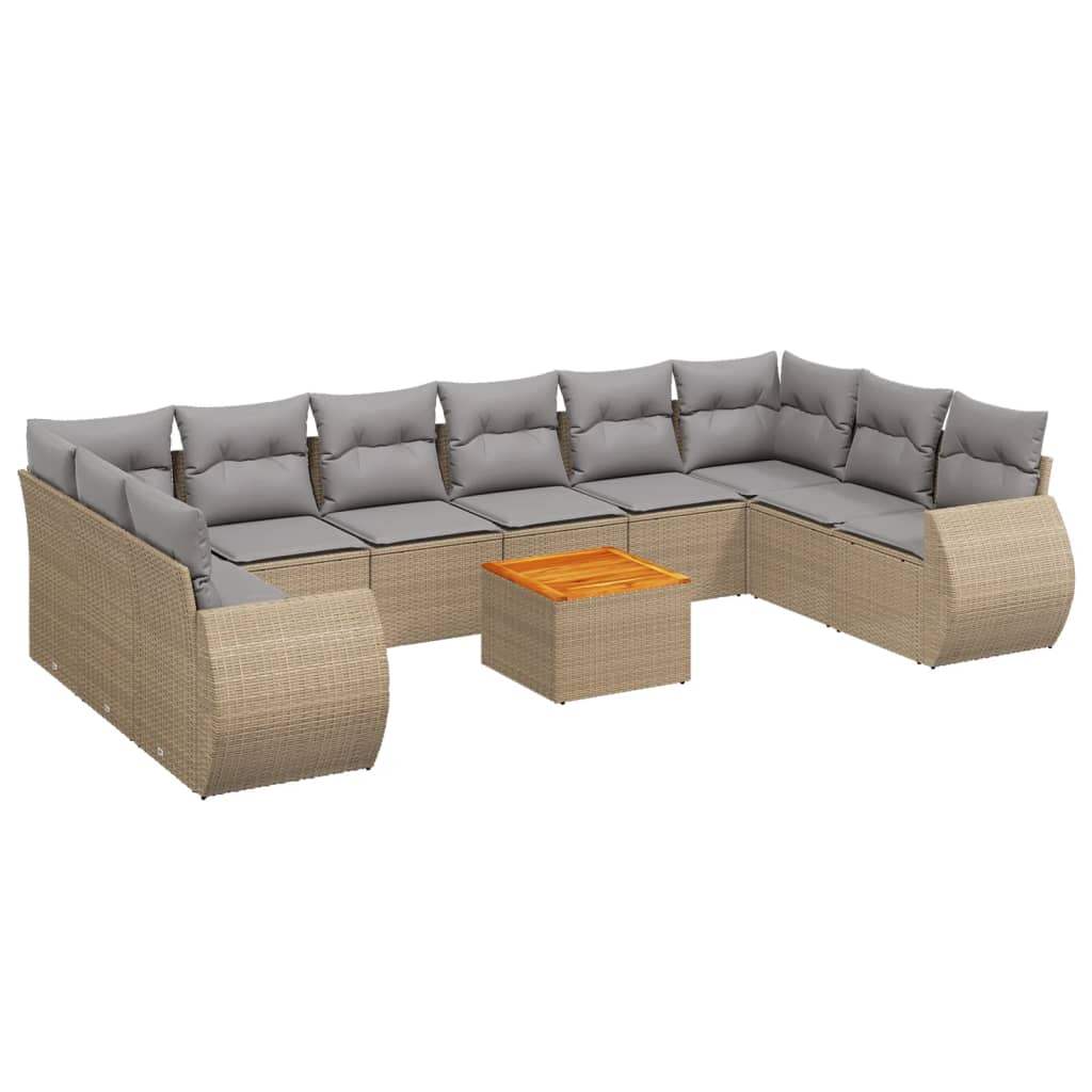 Set Divani da Giardino 11 pz con Cuscini Beige in Polyrattan - homemem39
