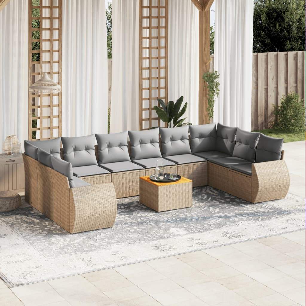 Set Divani da Giardino 11 pz con Cuscini Beige in Polyrattan - homemem39