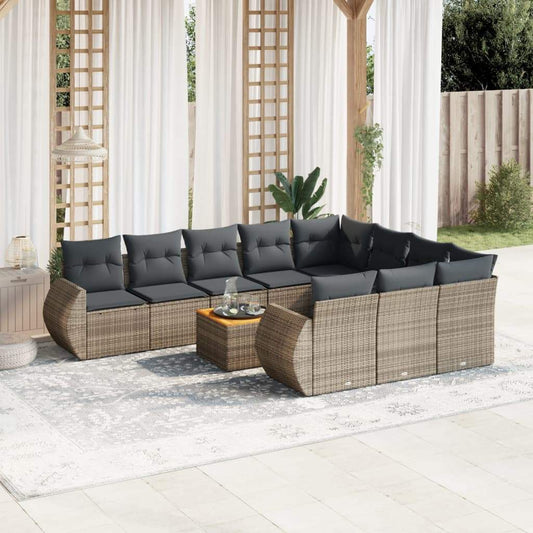 Set Divani da Giardino 11 pz con Cuscini in Polyrattan Grigio - homemem39