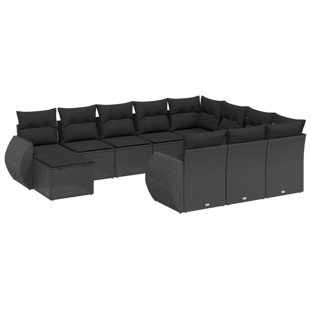 Set Divani da Giardino 11 pz con Cuscini in Polyrattan Nero - homemem39