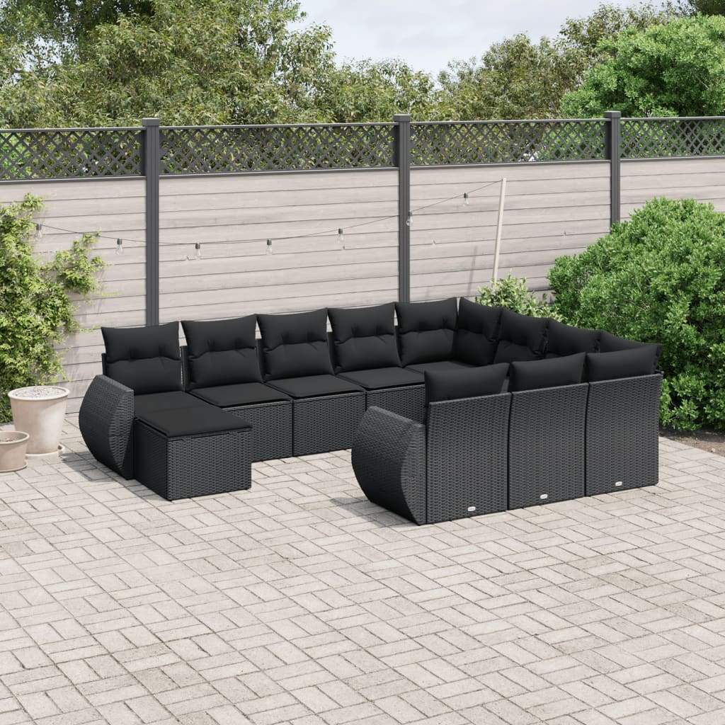 Set Divani da Giardino 11 pz con Cuscini in Polyrattan Nero - homemem39