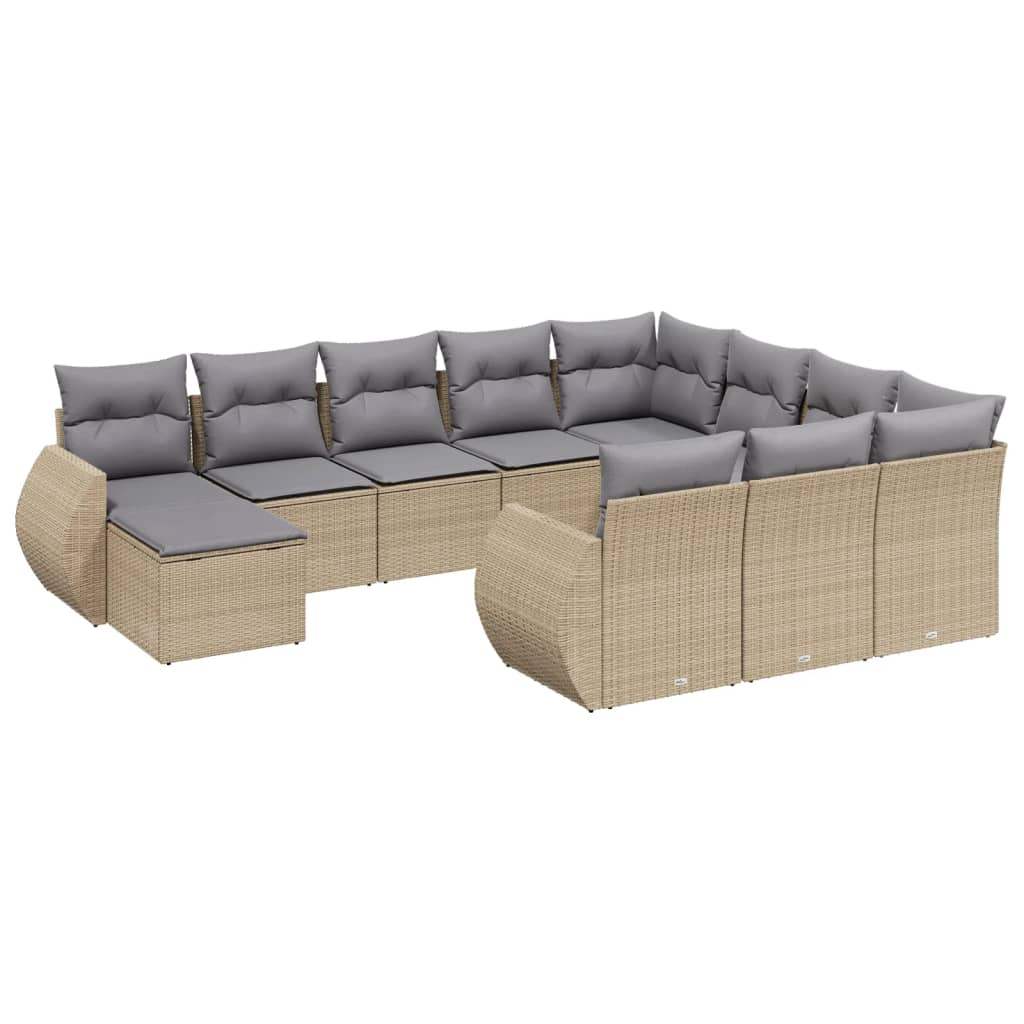 Set Divani da Giardino 11 pz con Cuscini Beige in Polyrattan - homemem39