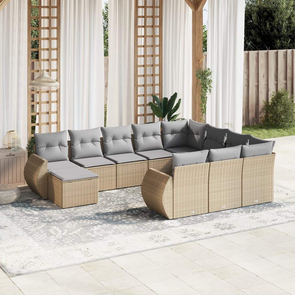 Set Divani da Giardino 11 pz con Cuscini Beige in Polyrattan - homemem39