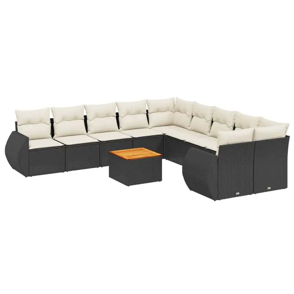 Set Divani da Giardino 11 pz con Cuscini in Polyrattan Nero - homemem39