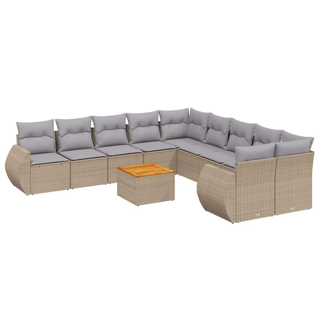 Set Divani da Giardino 11 pz con Cuscini Beige in Polyrattan - homemem39