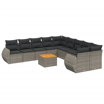 Set Divani da Giardino 11 pz con Cuscini in Polyrattan Grigio - homemem39