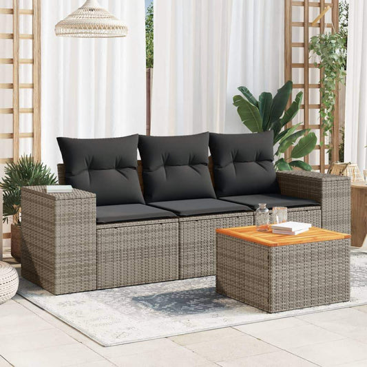 Set Divani da Giardino 4 pz con Cuscini in Polyrattan Grigio - homemem39