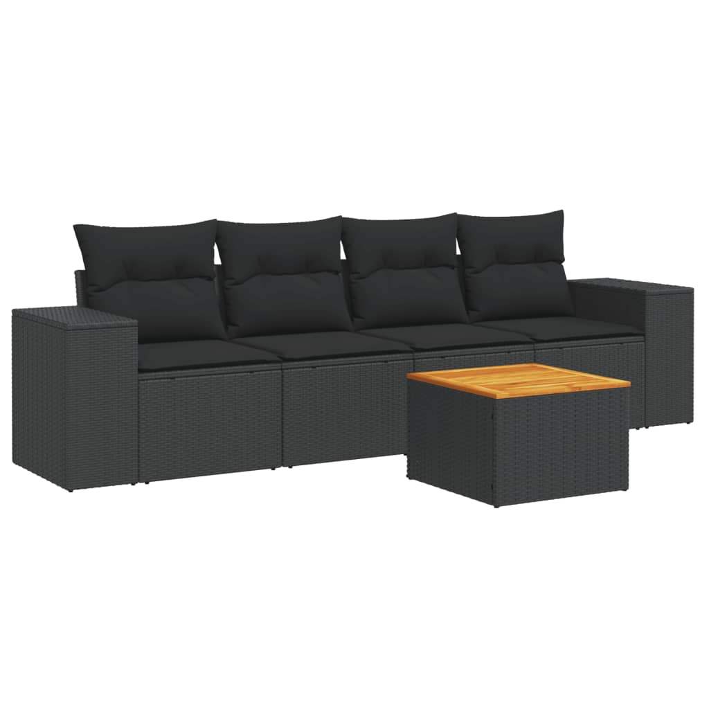 Set Divani da Giardino 5 pz con Cuscini in Polyrattan Nero - homemem39