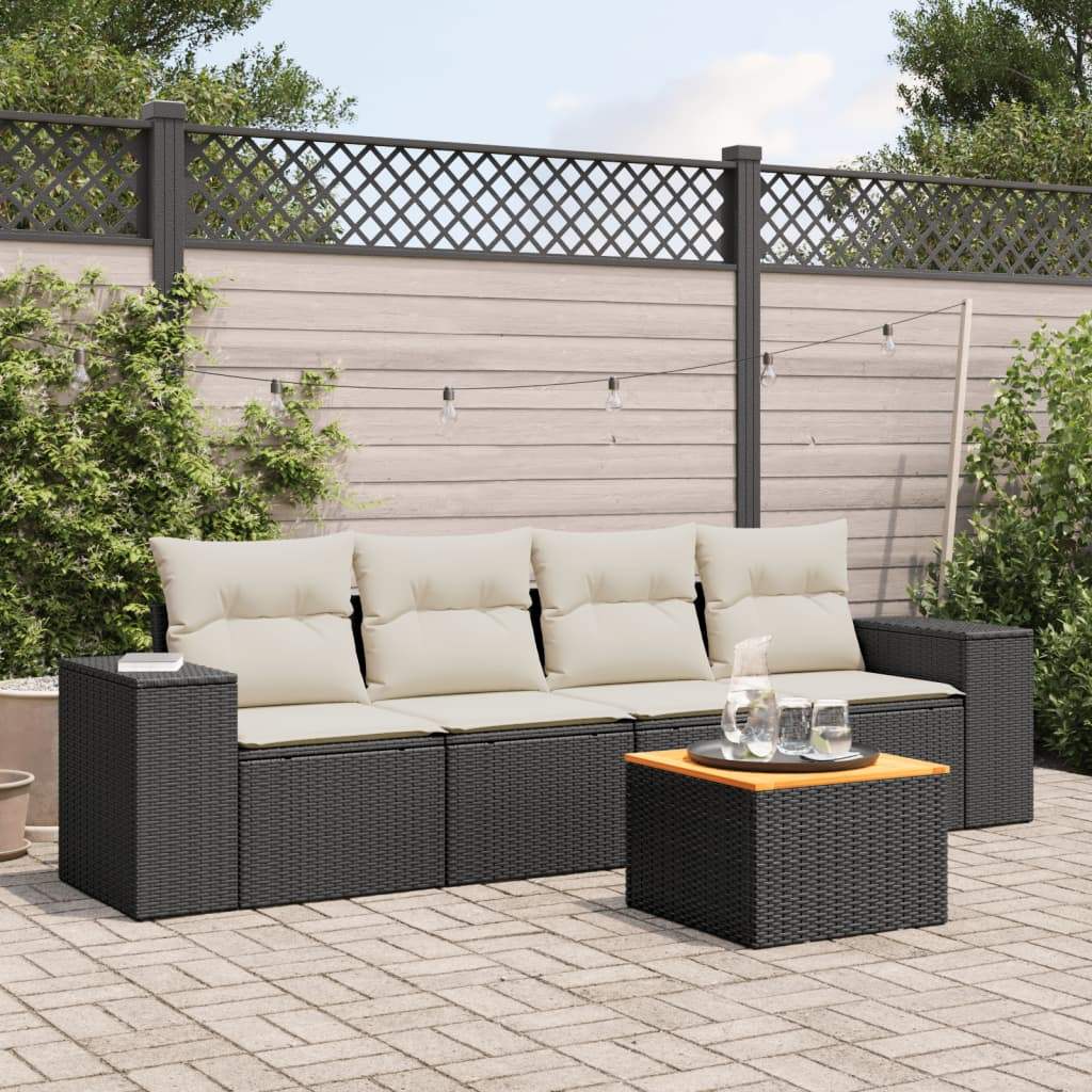 Set Divani da Giardino 5 pz con Cuscini in Polyrattan Nero - homemem39
