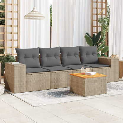 Set Divano da Giardino 5 pz con Cuscini Beige in Polyrattan - homemem39